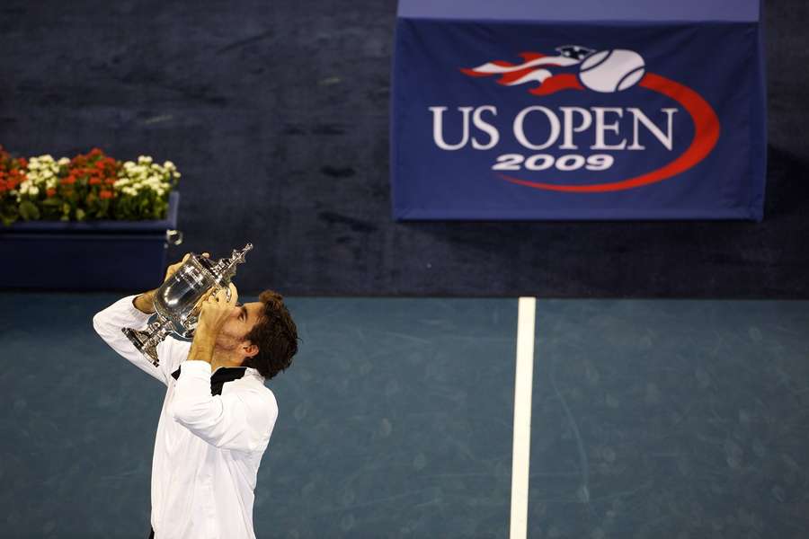 Juan Martín del Potro no momento de consagração do US Open de 2009