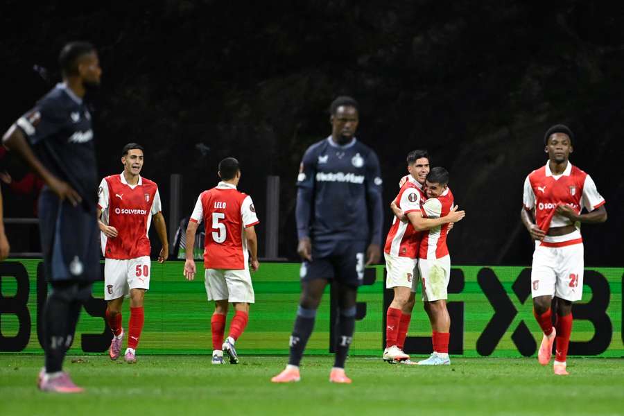 Braga celebrate Fran Navarro's 1-0 against Feyenoord