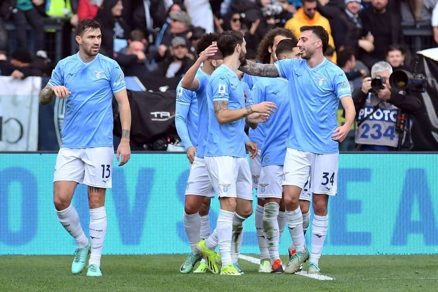 Lazio celebrate their opening goal of the game