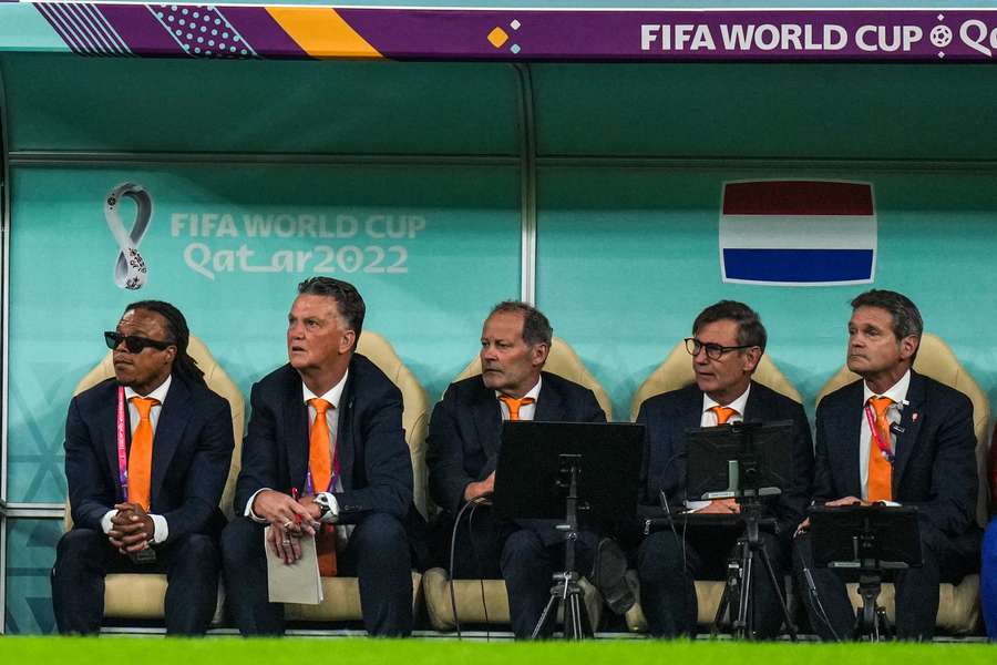 Louis van Gaal (2-L) on the bench during the Netherlands' quarterfinal match against Argentina at the 2022 World Cup Louis van Gaal (2-L) on the bench during the Netherlands' quarterfinal match against Argentina at the 2022 World Cup