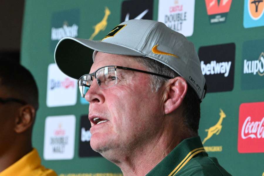 Springboks head coach Rassie Erasmus speaking at a press conference. Springboks head coach Rassie Erasmus speaking at a press conference.