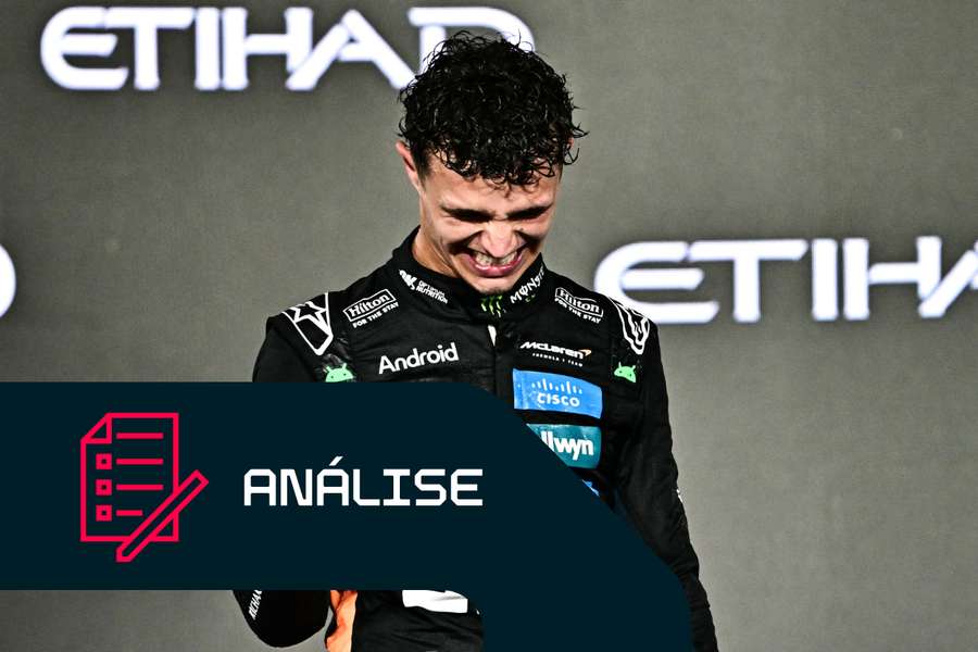 Lando Norris a celebrar a conquista do seu título em Abu Dhabi Lando Norris a celebrar a conquista do seu título em Abu Dhabi
