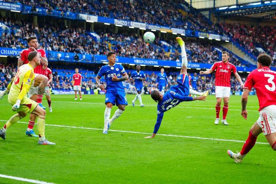 Chelsea's Joao Pedro scores an overhead kick vs Nottingham Forest
