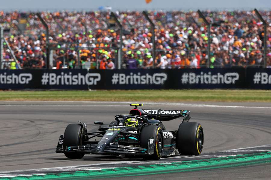 Mercedes in action during the British GP