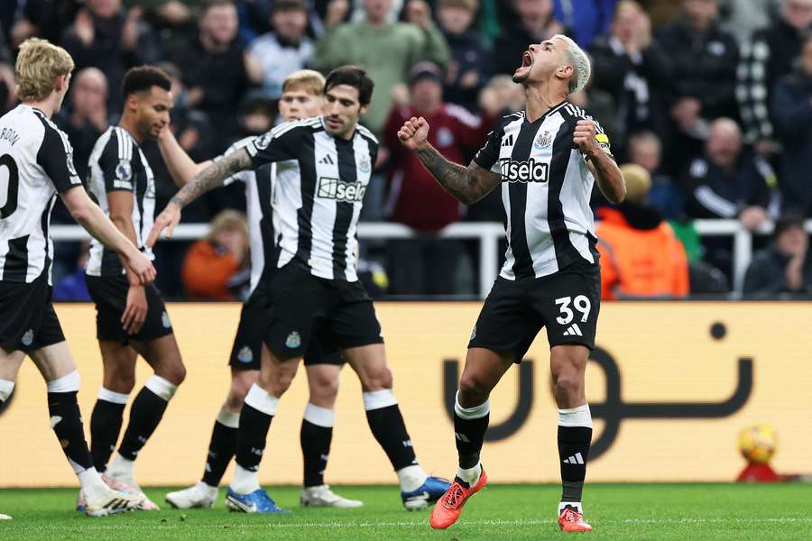 Bruno Guimaraes of Newcastle United celebrates after Alexander Isak of Newcastle United (not pictured) scores his team's second goal  Bruno Guimaraes of Newcastle United celebrates after Alexander Isak of Newcastle United (not pictured) scores his team's second goal