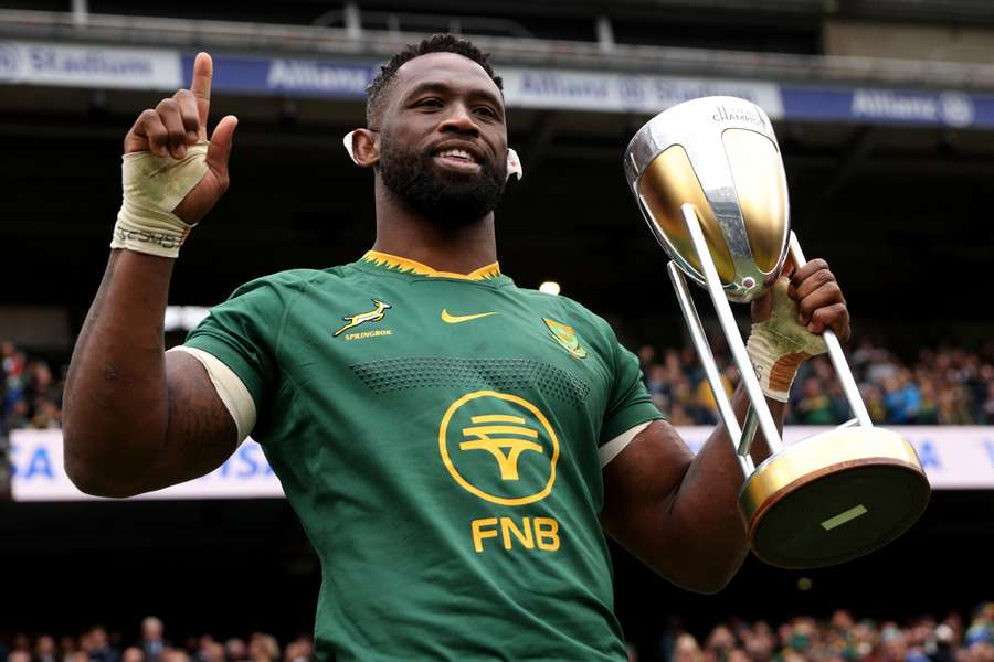 South Africa captain Siya Kolisi with the Rugby Championship trophy.
