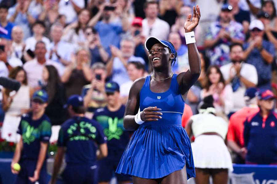 Victoria Mboko celebrates after defeating Coco Gauff at Montreal Open 2025 Victoria Mboko celebrates after defeating Coco Gauff at Montreal Open 2025