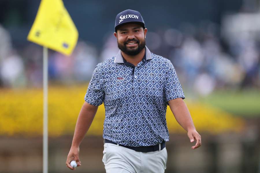 American J.J. Spaun reacting on the 16th hole during The Players (2025)