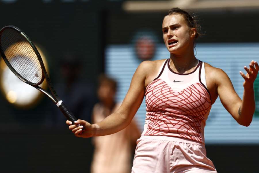 Aryna Sabalenka reacts during her quarter-final match against Elina Svitolina