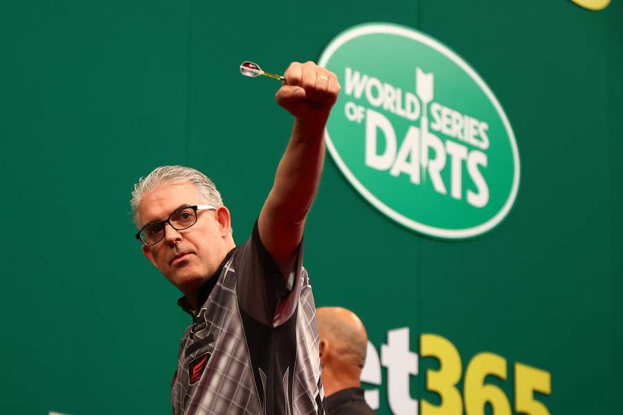 Jeff Smith during his first round match against Michael Smith at the 2024 bet365 US Darts Masters