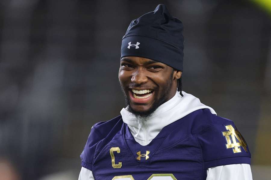 Notre Dame's Benjamin Morrison smiling on the sidelines ahead of the team's game against Florida State (2024)