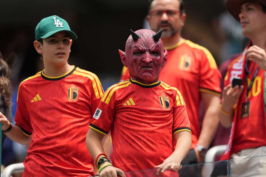 Belgian fans in the stands during the World Cup match between Belgium and Iran Belgian fans in the stands during the World Cup match between Belgium and Iran