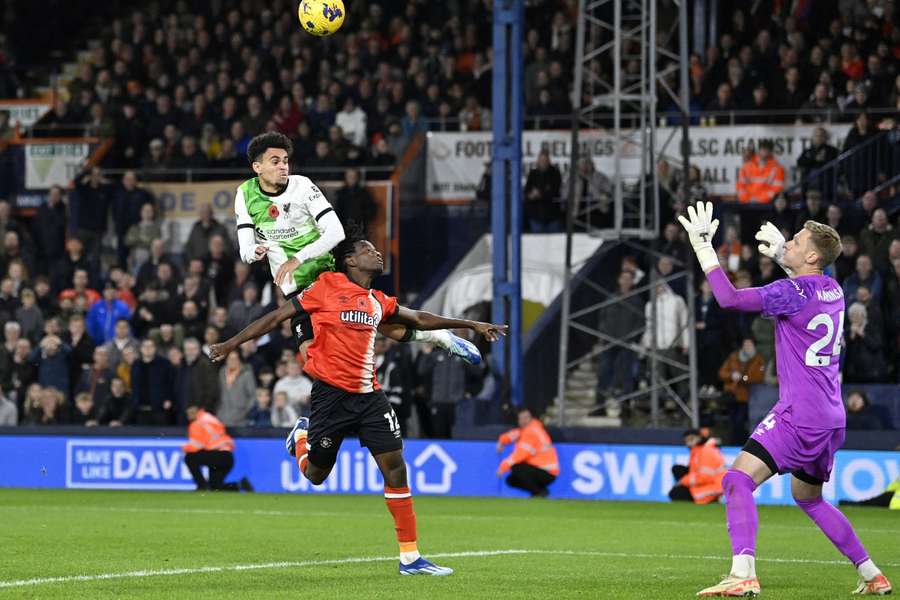 Luis Diaz scores the equalising goal for Liverpool against Luton