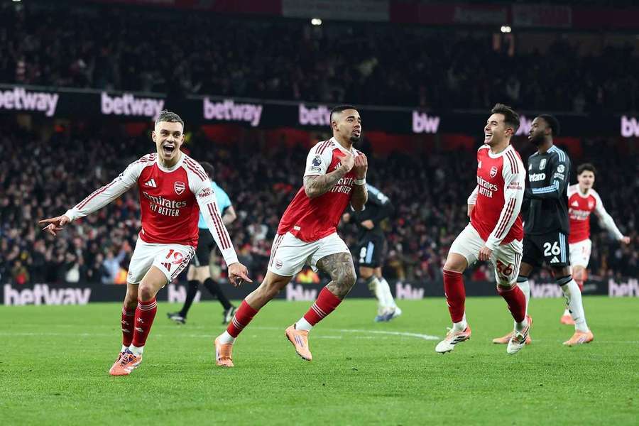 Arsenal's Gabriel Jesus celebrates their fourth goal against Aston Villa