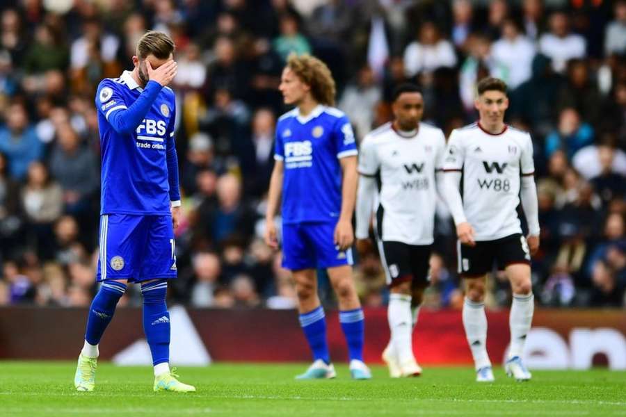 A dejected James Maddison reacts as Carlos Vinicius scores to double Fulham's lead