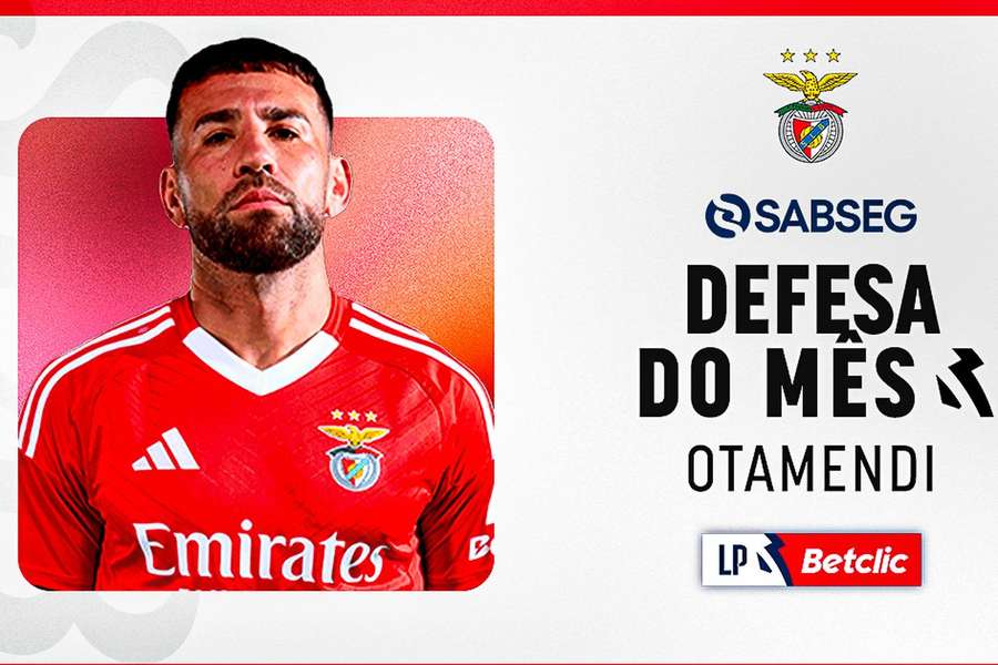 Otamendi, defesa do Benfica, eleito melhor defesa de abril na Liga