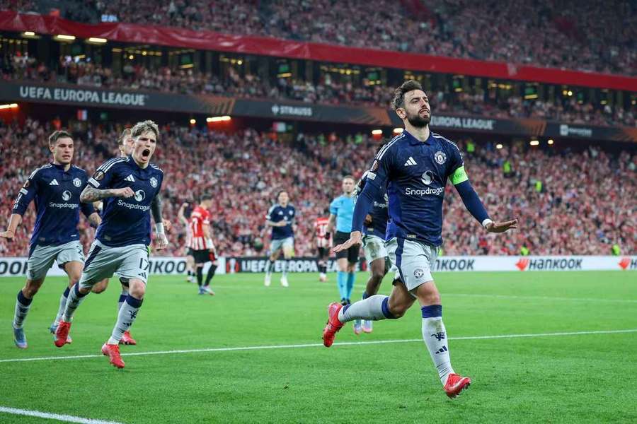 Manchester United midfielder Bruno Fernandes celebrates his side's second goal