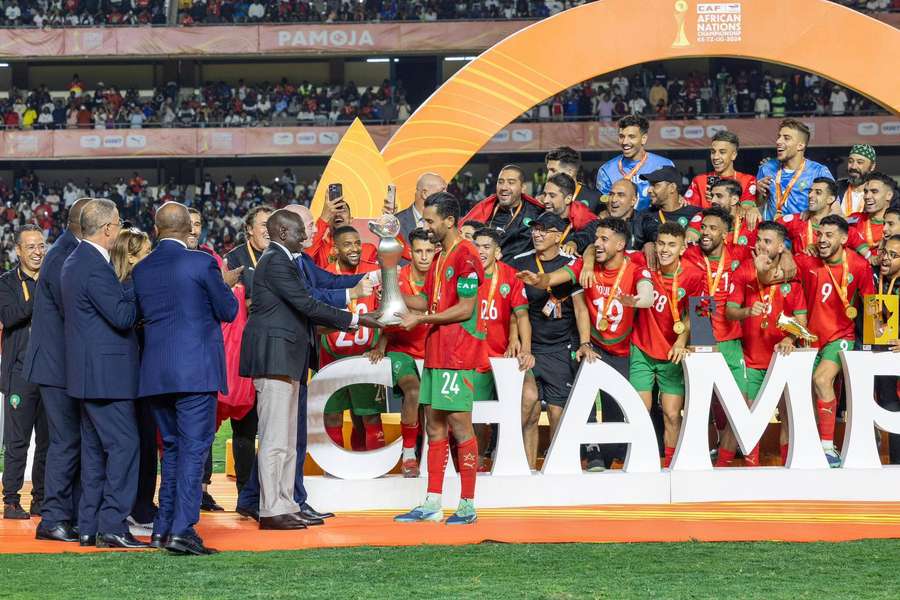 President Ruto hands CHAN trophy to record winners Morocco