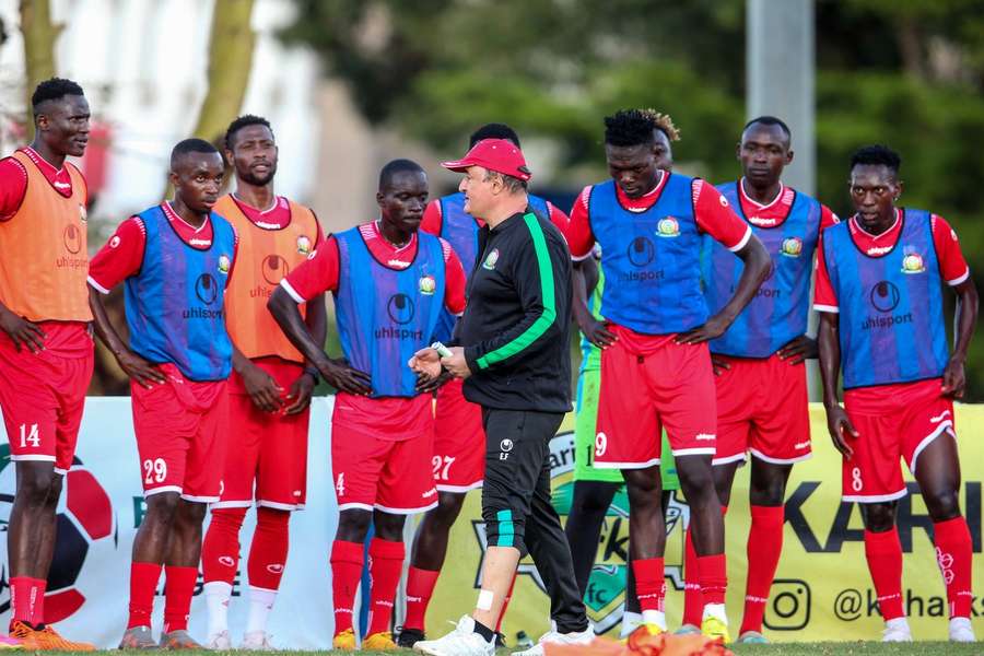 Kenya's coach Engin Firat (C) gesturing to his players
