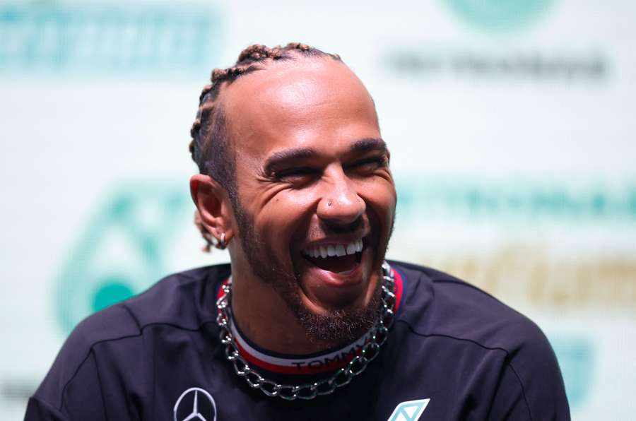 Lewis Hamilton laughing in press conference 