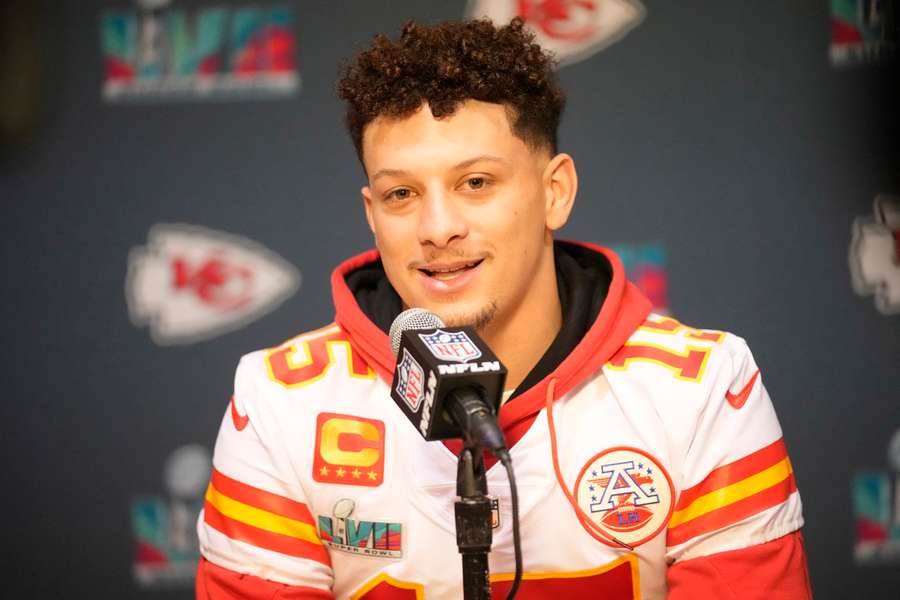Patrick Mahomes answers questions at the Super Bowl media day