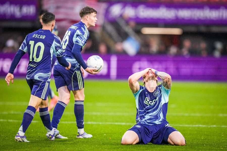 Ajax's Wout Weghorst (R) expresses his frustration during the game against Sparta