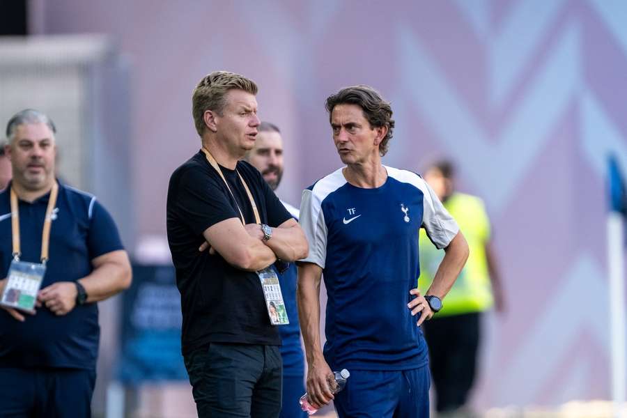 Tottenham's Thomas Frank with technical director Johan Lange