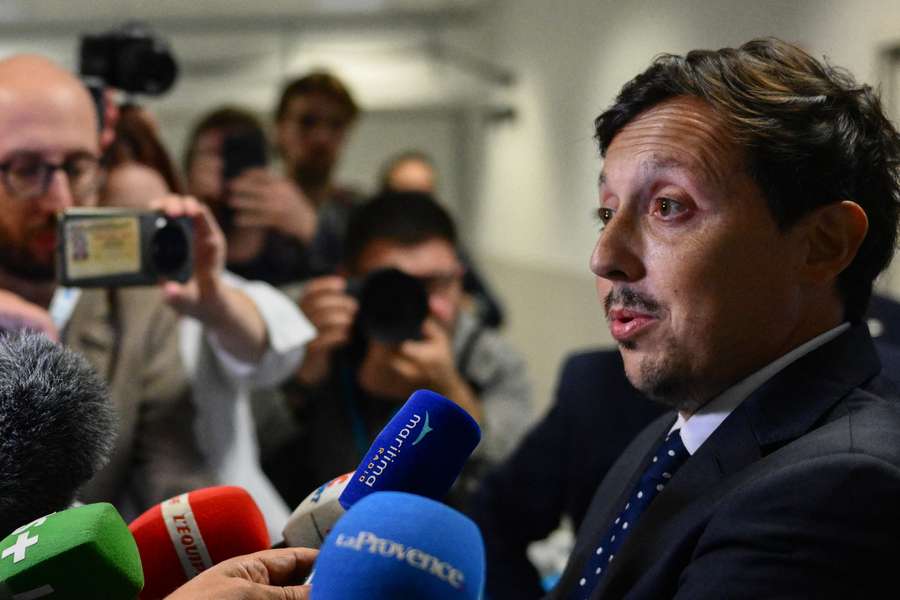 Marseille president Pablo Longoria addresses media after Lyon's travelling team bus was attacked with stones