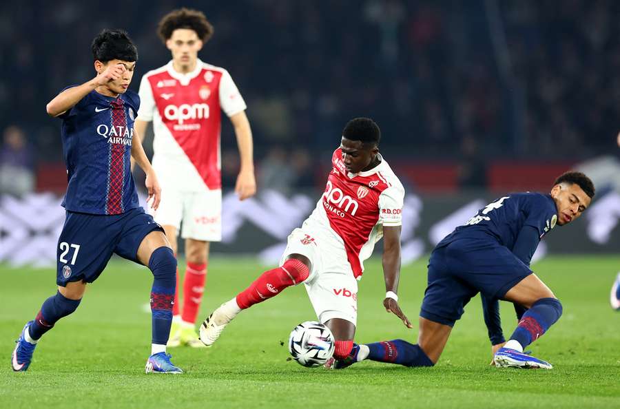 AS Monaco's Lamine Camara in action against Paris St Germain