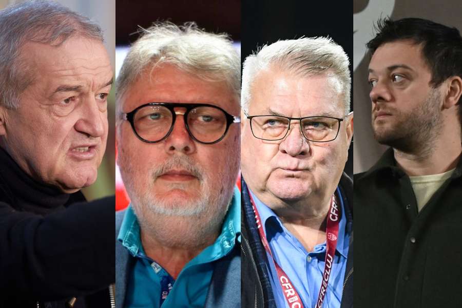 Gigi Becali (patron FCSB), Gino Iorgulescu (președintele LPF), Iuliu Mureșan (președintele CFR) și Victor Angelescu (acționar minoritar Rapid) Gigi Becali (patron FCSB), Gino Iorgulescu (președintele LPF), Iuliu Mureșan (președintele CFR) și Victor Angelescu (acționar minoritar Rapid)