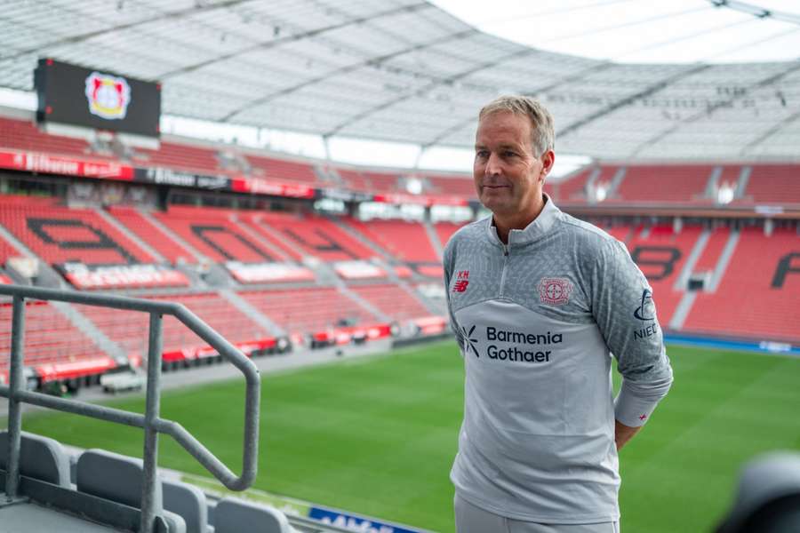 Hjulmand bei seinem ersten Besuch in der BayArena Hjulmand bei seinem ersten Besuch in der BayArena