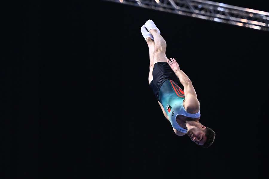 Pedro Ferreira e Gabriel Albuquerque na final da Taça do Mundo de trampolins