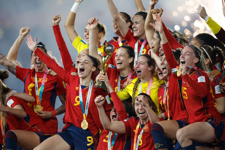 Spain celebrating their first ever World Cup title