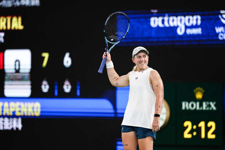 Sonay Kartal celebrates a point during her victory in Wuhan