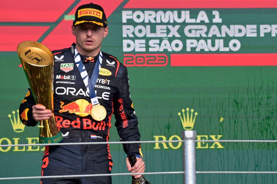 Verstappen holds the Brazilian GP trophy