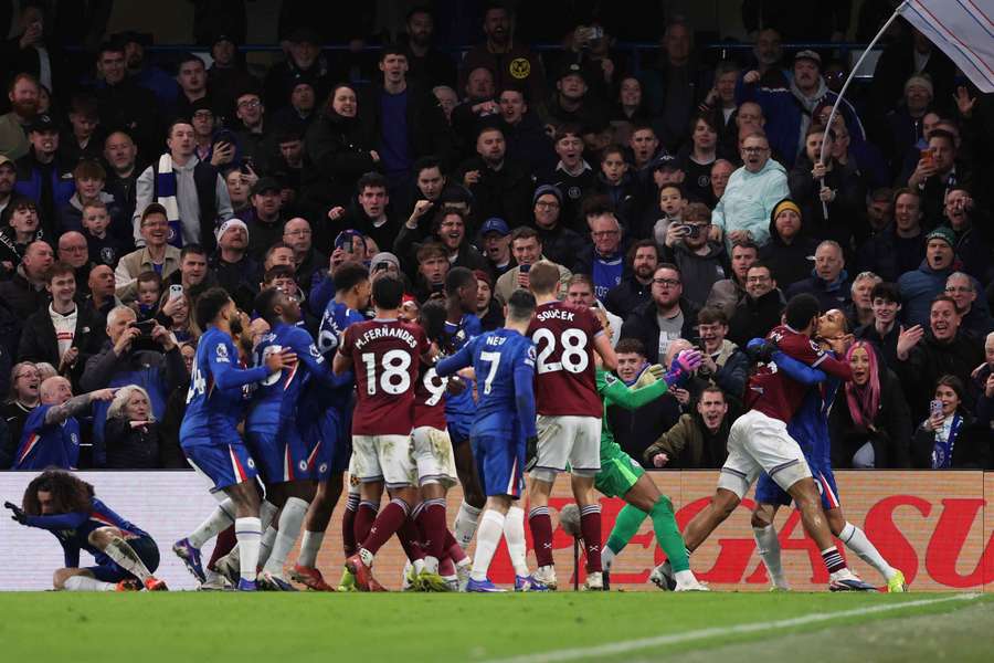 Chelsea and West Ham players brawled at the end of the game