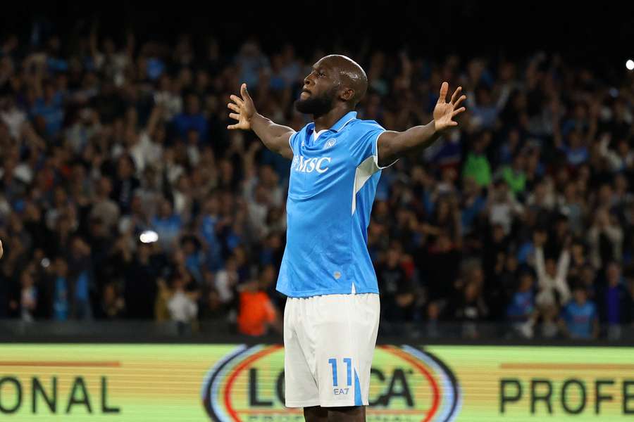 Romelu Lukaku of Napoli celebrates after scoring his side's second goal 