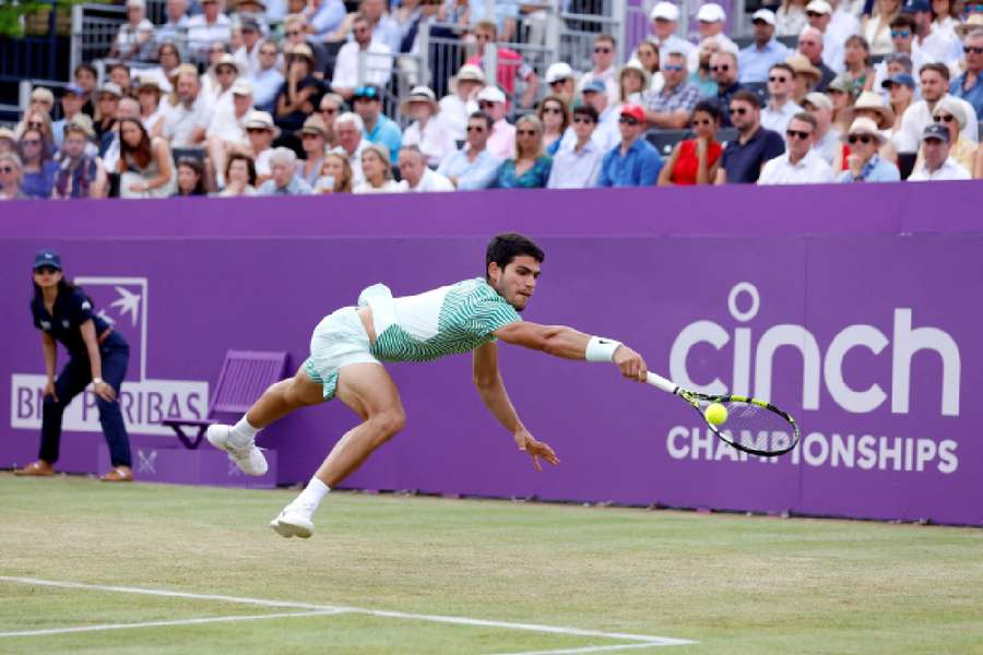 Carlos Alcaraz in action during his round of 16 match against Jiri Lehecka