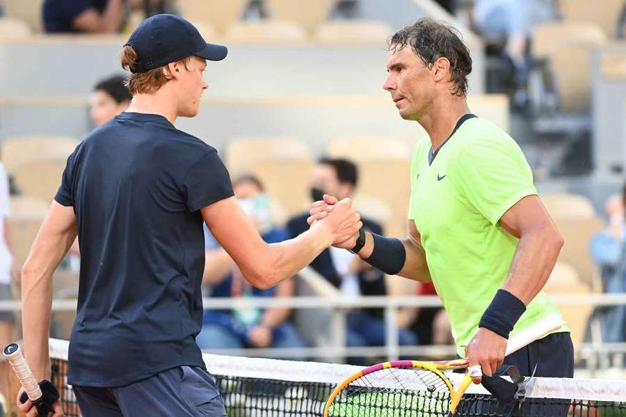 Sinner and Nadal at the French Open in 2021