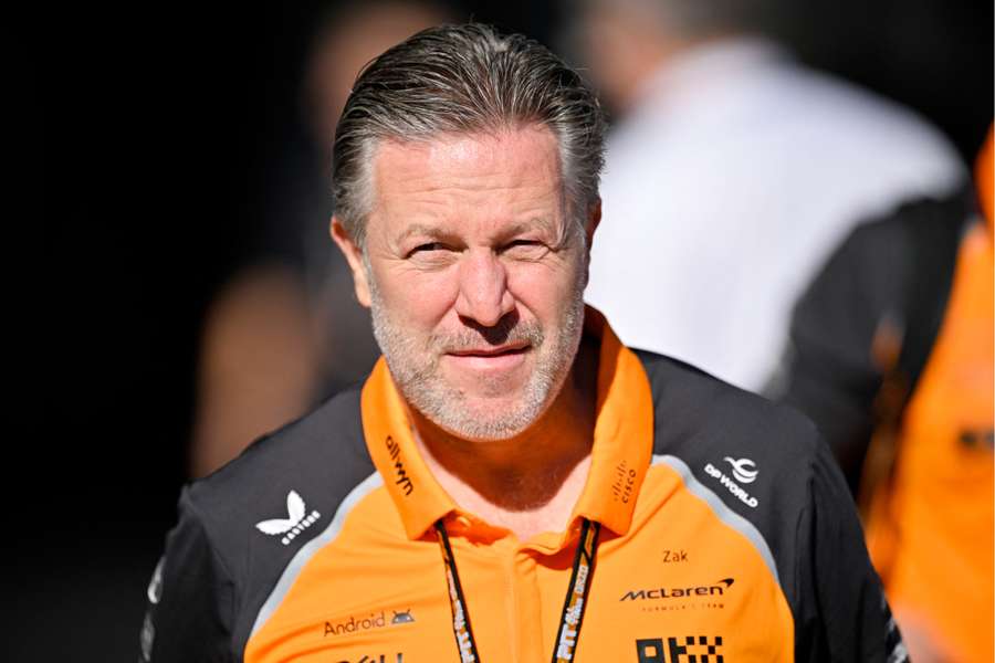 Zak Brown looks on Zak Brown looks on