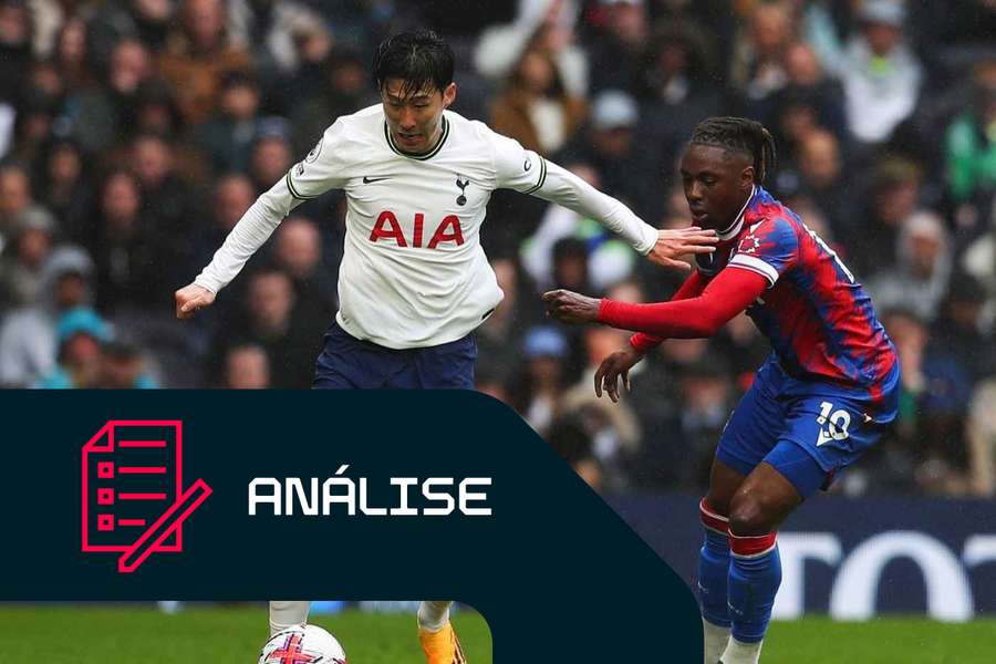 Son Heung-Min, do Tottenham Hotspur, é pressionado por Eberechi Eze, do Crystal Palace