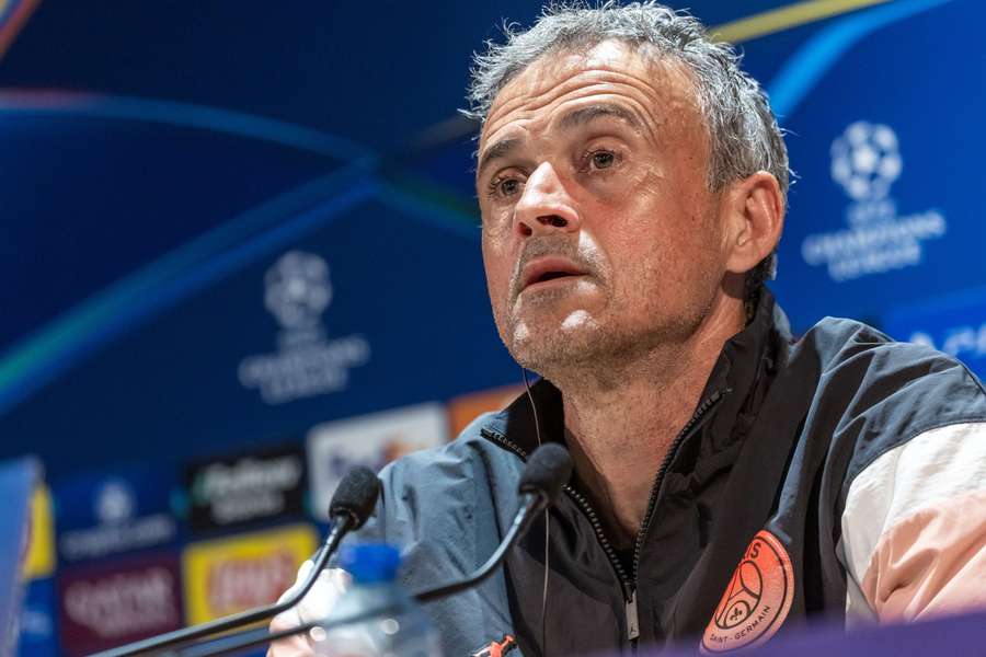 Luis Enrique speaking during his press conference