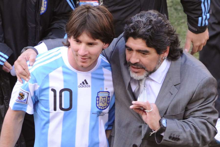 Lionel Messi y Diego Maradona en Sudáfrica 2010