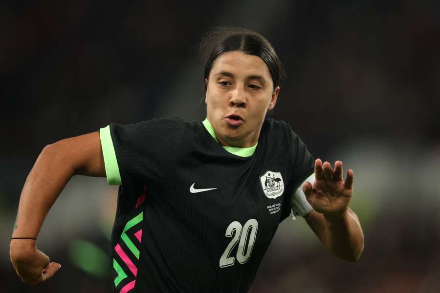 Sam Kerr runs off the ball during the Matildas' recent 3-0 loss to England. Sam Kerr runs off the ball during the Matildas' recent 3-0 loss to England.