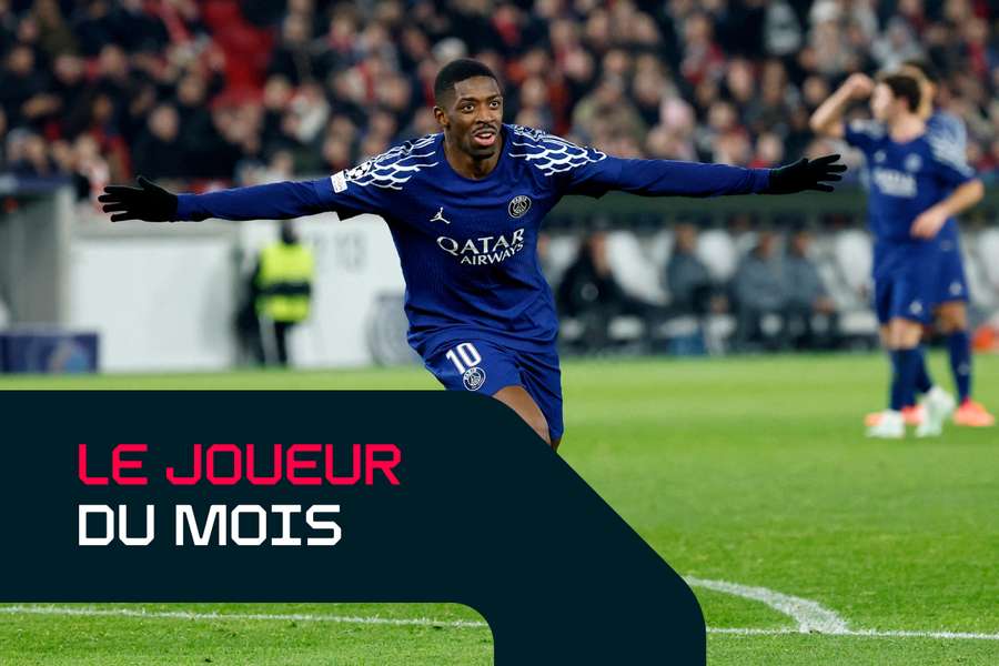 Ousmane Dembélé célèbre son triplé contre Stuttgart en Ligue des champions.