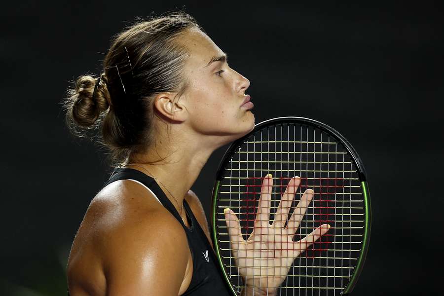 Aryna Sabalenka tijdens de wedstrijd tegen Maria Sakkari Aryna Sabalenka tijdens de wedstrijd tegen Maria Sakkari
