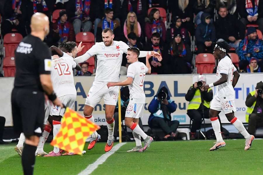 Útočník Slavie Tomáš Chorý slaví branku proti Plzni Útočník Slavie Tomáš Chorý slaví branku proti Plzni