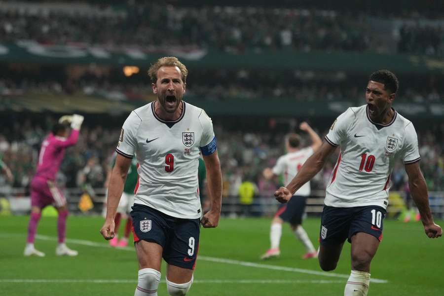 England's Harry Kane celebrates with Jude Bellingham after scoring against Mexico England's Harry Kane celebrates with Jude Bellingham after scoring against Mexico