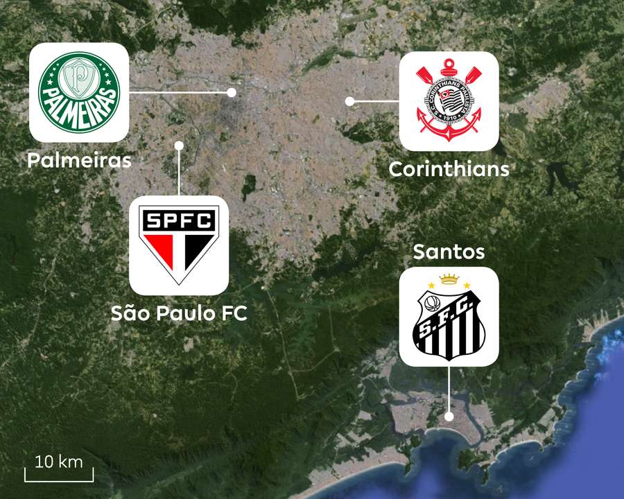 A região metropolitana de São Paulo abriga quatro dos cinco clubes mais bem-sucedidos do Brasil