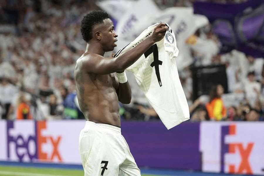 Vinicius Jr. dopo la sua tripletta contro il Dortmund martedì in Champions League. 